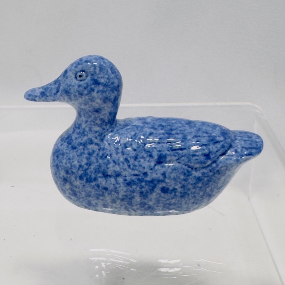 Vintage 1983 Enesco Miniature Glazed Porcelain Spongeware Speckled Duck Figurine